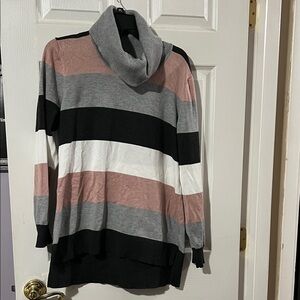 Cable & Gauge Pink, Gray & Black Striped Cowl Neck Sweater